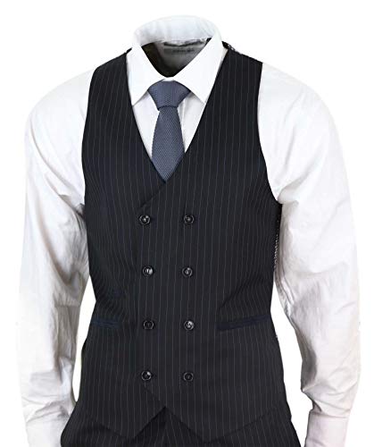 Mens 3 Piece Suit Gatsby 1920s Gangster Pinstripe Tailored Fit3