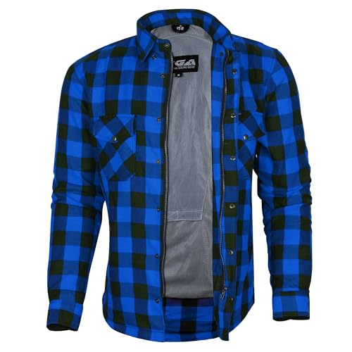 Bikers Gear Australia Chemise de protection en flanelle avec doublure en kevlar aramide pour moto multicolore Bleu/noir M