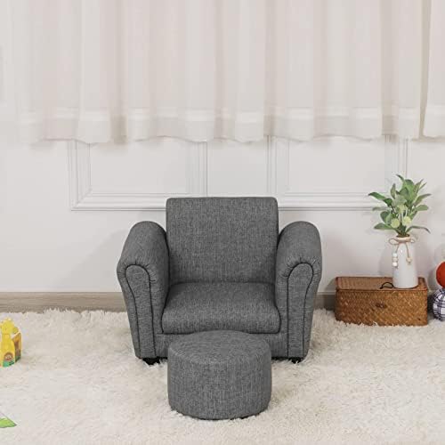 Kids Sofa Chair with Foot Stool/PVC Leather Children Sofa Couch/Upholstered Toddler Armchair for Kids Under 4 Years Old/Single Kids Room Armchair (Gray)