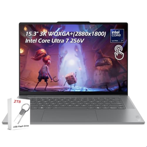Image of Lenovo Yoga Slim 7i Aura Edition Copilot+ PC 15.3 inch 2.8K 120Hz Touch Laptop, Intel Core Ultra 7 256V 8-Core, 16GB LPDDR5X 2TB SSD, WiFi7, Win11, Backlit KB, Win11, Luna Grey, w /2TB USB Drive, W /GaLiMu