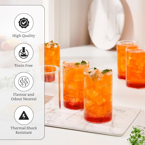 Image of Amazon Brand - Solimo Borosilicate Glass Tumbler - Durable, Toxin-Free, Dishwasher & Microwave Safe, 350ML, Pack of 6