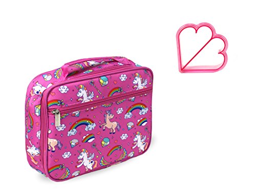 Keeli Kids Insulated Lunch Box Bag Reusable Lunchbox Tote Kit Cooler With Sandwich Cutter For Toddler Or Elementary School Little Girls In Pink Unicorn Rainbow #TOP1