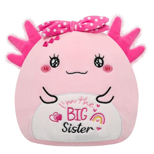 NIUBEHOHO Big Sister Gifts Axolotl Plush - Pink Axolotl Stuffed Animals with Polka-dot Bow Embroidery Toy Perfect Promote Big Sister Gift for Sister Girl Birthday 10 Inch