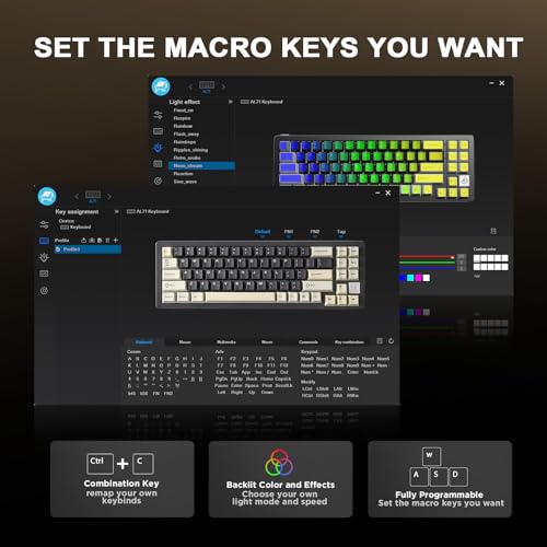 Image of YUNZII AL71 75% Mechanical Keyboard,Full Aluminum CNC,Hot Swappable Gasket,2.4GHz Wireless BT5.0 /USB-C Wired,NKRO Programmable RGB Backlight Creamy Typing for Win /Mac(Black,Crystal White Switch)