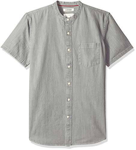 Amazon Brand - Goodthreads Men's Standard-Fit Short-Sleeve Band-Collar Denim Shirt, -washed grey, Medium