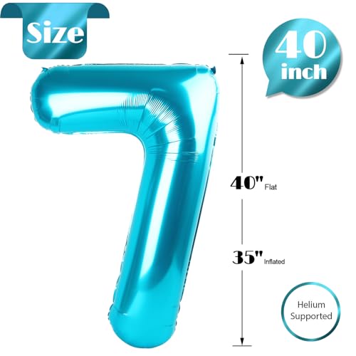 Image of Light Blue Number 7 Balloon 40 Inch, 7th Birthday Party Decorations, Giant 7 Foil Balloon for Party Supplies