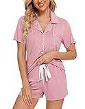 Pjmlifecoco Womens Ultra Soft Pajama Button Down Short Sleeve Pj Set Pink