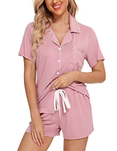 Pjmlifecoco Pajamas for Women Set Button Down Two-Piece Short Sleeve and Shorts Sleepwear Soft Lounge Pj Sets S-XXL2