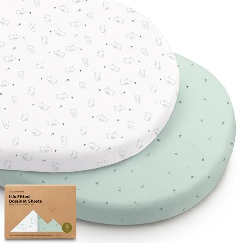 Image of 2-Pack Baby Bassinet Sheets Girl, Boy - 33x17 Viscose Derived from Bamboo Bedside Mattress Fitted Bassinet Sheets, Compatible with Halo Bassinest Swivel Sleeper, Baby Delight, Graco (Bunnies)