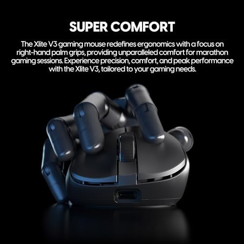 Pulsar Gaming Gears Xlite V3 Wireless Gaming Mouse - Ultra Lightweight 55g, Right Hand, 2.4GHz, 1KHz Polling Rate, PAW3395 26K DPI Sensor, Up to 100 Hours of Battery Life - Black - 1