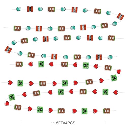 Image of 46Ft Pixel 8th Birthday Party Decorations Green Brown Miner Themed Garland Streamer for Kids Boys 8th Mining Craft Birthday Pixel Miner Gamer Cartoon Baby Shower Mining Party Decor Supplies