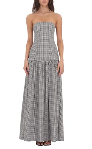 Amazon.com: NUFIWI Women Drop Waist Strapless Maxi Dress Off Shoulder  Gingham Tube Dress Bodycon Party Cocktail Long Dresses(Dropped Black,S) :  Clothing, Shoes & Jewelry