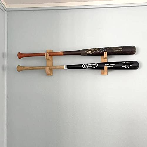 Invech 2 Baseball Bat Holder,Wall Mount Display Case, Sturdy Wood Horizontal Rack & Bracket For Softball Bat Or Lightsaber, Bat Souvenir Stand With Screws& Anchors. #TOP7