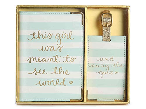 Eccolo Passport Cover Holder And Luggage Tag Set, Card And Passport Holder For Women, Luggage Accessories For Travel, Gift Box, “This Girl Was Meant To See The World” (Mint, 5.5X4 Inches) #TOP2