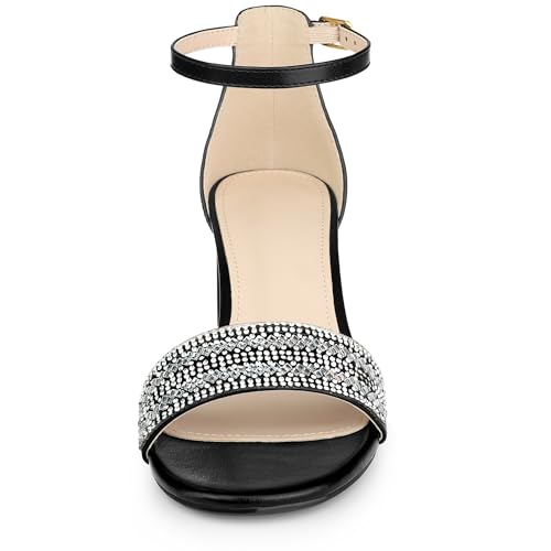 Allegra K Women's Sparkly Rhinestone Ankle Strap Chunky Heel Sandals2