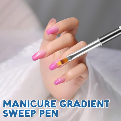 Image of 2 Pcs Nail Gradient Painting Brush Nail Art Brushes Ombre Nail Brush Manicure Tools with Rhinestone Handle UV Gel Polish Nail Drawing Pen for Nail Design