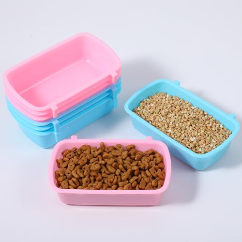 PEOVLVN 10 Pack Rabbit Feeders for Cages, Cage Cups Chicken Feeder Waterer Rabbit Food Water Bowl Hanging Feeder Guinea Pig Food Dispenser for Pet Birds Kitty Puppy (Blue, Pink, White)