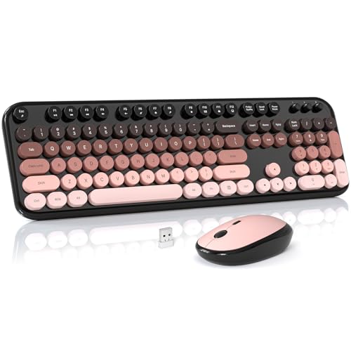 Image of Wireless Keyboard and Mouse Combo, MOWUX Colorful Computer Full Size 2.4G Plug and Play Wireless Typewriter Keyboard and Mouse Set for Computer, Desktop, PC (BlackBerry Gradient)