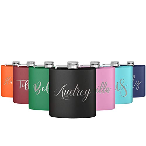 Personalized Flask 6 oz Stainless Steel Flask Black Matte Finish Engraved Customized Gift Stainless Steel Vacuum Insulated