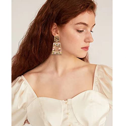 Rhinestone Rectangle Statement Earrings Colorful Crystal Geometric Drop Dangle Earrings for Women Prom Party2