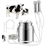 Portable Cow Milking Machine, 7L/14L Pulsation Vacuum Pump Milker, Electric Livestock Milking Equipment w/Food-Grade Bucket, Auto-Stop Milking Machine for Cows