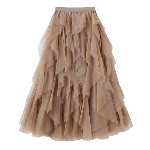 Kimily UK Women's Elegante Tul Falda Plisada Elástica de Capas Múltiples   Princesa Maxi Esponjosa en Malla para Fiesta Retro