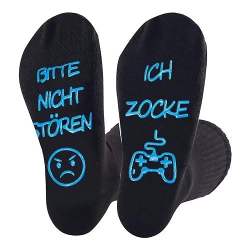 ZYXTLY Zocker Geschenk Gamer Geschenk Gaming Socken Zocken mit Spruch bitte nicht stören ich zocke Lustige Socken,Baumwollsocken Rutschfeste Haussocken Ostergeschenke Jungs Erwachsene Spieler