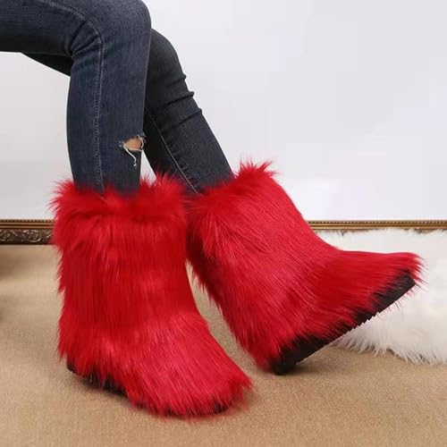 Women's Furry Faux Fur Boots Winter Shoes Fashion Fluffy Warm Snow Boots Mid-Calf Comfortable Outdoor Flat Short Boots2