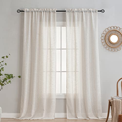 VOILYBIRD Vorhänge im Landhausstil, Naturleinen, 160 cm lang, für Schlafzimmer, 101,6 cm B x 160 cm L, Natur, 2 Paneele Cover