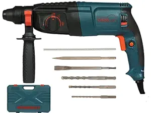 WONDERCUT WC-GP-2-26B Corded Electric Rotary Hammer with 26mm SDS Plus,1600W Copper Armature,5 Functions with Vibration Control, With Bmc Box,3 Drill Bits,2 Chisel,1 Metal Depth Gauge | Blue & Black