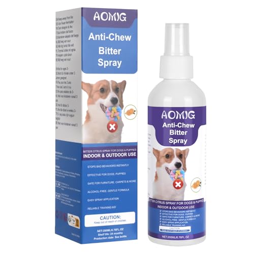 Aomig Fernhaltespray Hunde Knabberstopp für Hund Bitter Spray für Hunde Bitterspray Hundeabwehrspray Hundeschreck Fernhaltespray für Hunde Anti Kau und Lecken Spray für Möbel Kleidung Schuhen (200ml)