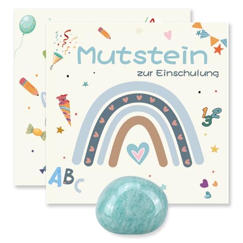 Werfunee Einschulung Geschenk Glückssteine Jungen Mädchen, Schulkind Mutstein 2026 Schultüte Füllung Schulanfang Geschenk Glücksbringer mit Grußkarte
