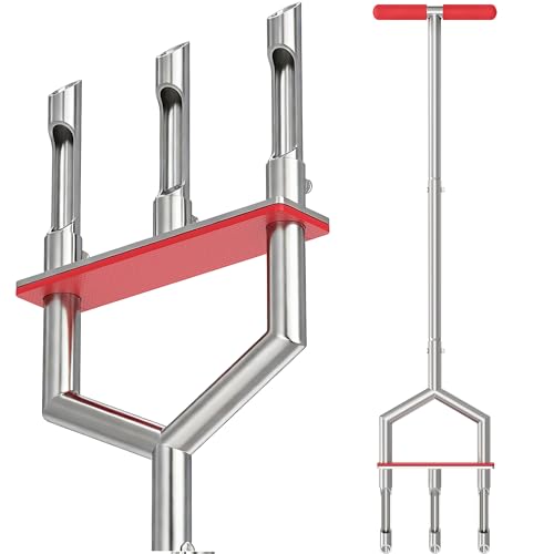 Manual Lawn Aerator - 42 Inch, 304 Stainless Steel Aerator Lawn Tool, Easy to Install, Rust Resistant, Core Aerator for Yard&Grass Compacted Soil, 3 Detachable Hollow Tines, Non Slip Foot Pad