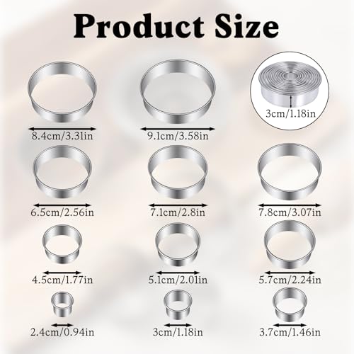 Circle Cookie Cutter, 11 PCS Mini Donut Cutter Round Cookie-Cutter Stainless Steel Donut Hole Cookie Biscuit-Cutter Set Graduated Doughnut Round Cookie-Cutters for Mini Scone Pastry Cooking 1-3.6 Inch