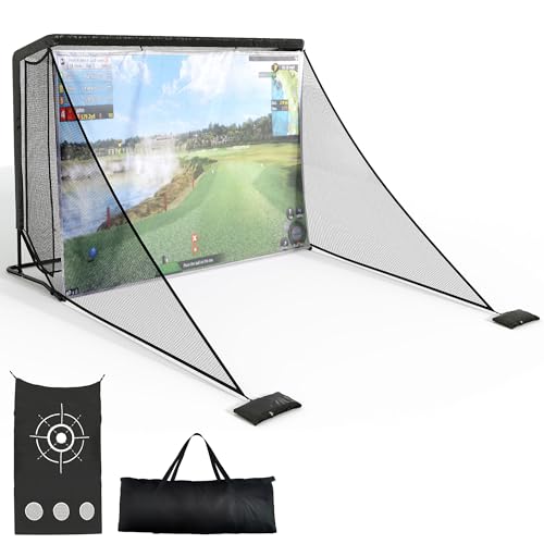Shopsource 10x7ft Golf Hitting Net with Side Net & Simulator Cloth, Portable Golf Cage Net with Full...