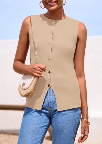 Image of PRETTYGARDEN Women's Sweater Vest Button Down Summer Tank Tops 2026 Sleeveless Knit Vests Fashion Business Casual Outfits