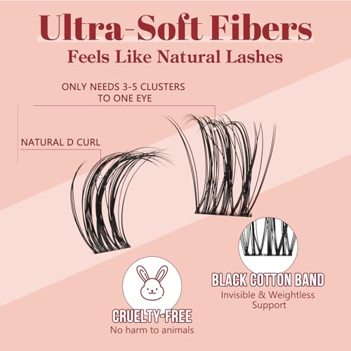 Higu clace Lash Clusters Kit, 144PCS Lashes Clusters Kit with Lash Bond and Seal, C Curl Wispy Cluster Eyelash Extensions Natural Look with Thin Band Easy to use for Beginners (A09） — view 3
