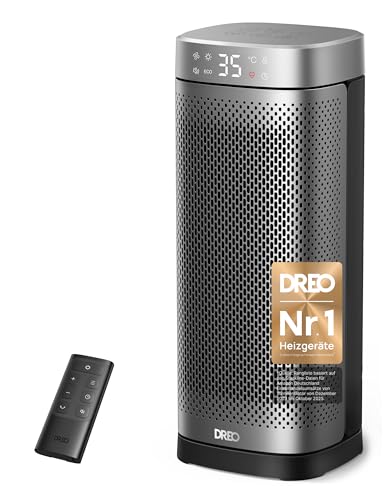 DREO Heizlüfter Energiesparend Leise, 2000W Keramik Heizung mit Thermostat, 12-Std-Timer, 3 Modi, 70° Oszillation, 16 Zoll Elektroheizung für Räume, Überhitzungs-Kippschutz, Solaris Slim H2, Silver