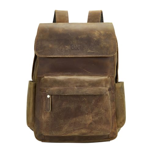 BRASS TACKS Leathercraft Leather Rucksack Backpack for Men Women Casual Travel Daypack 15.6 inch Laptop Bookbag