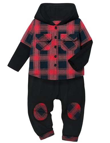 DONWEN Toddler Baby Boy Clothes Plaid Long Sleeve Patchwork Hoodie Top + Pants 2pcs Fall Winter Outfits Set