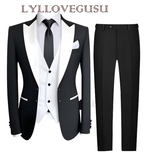 Stylish Mens Tuxedos Suits Set 3 Piece Slim Fit Prom Suit for Men Wedding 2 Button Blazer Vest Pants 20262