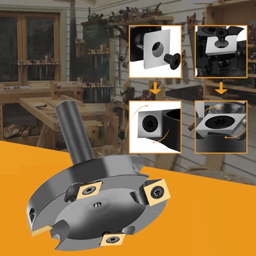 SpeTool Planfräser 12mm Schaft 75mm Schnittdurchmesser Flächenfräser mit ATS Beschichtung Hobelfräser für Holz Planfräser für Oberfräse mit Wendeplatten 2+2 Flöten Abflachfräser Oberflächenbit