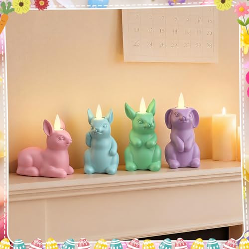 Velas de conejo de Pascua sin llama para decorar la mesa de centro primaveral 2