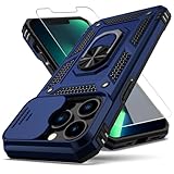 YZOK for iPhone 13 Pro Max Case,with Camera Lens Cover HD Screen Protector,[Military Grade] Ring Car Mount Kickstand Hybrid Hard PC Soft TPU Shockproof Protective Case for iPhone 13 Pro Max, Blue