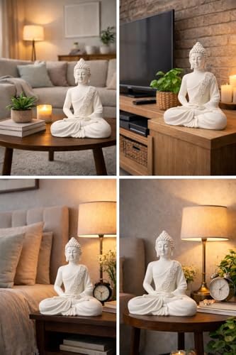 Image of The Advitya Buddha Idol for Home Decor | White Gautam Buddha Statue Showpiece for Living Room, Office & Temple | Resin Shakyamuni Buddha Figurine | Housewarming Gift (White |10 inch)