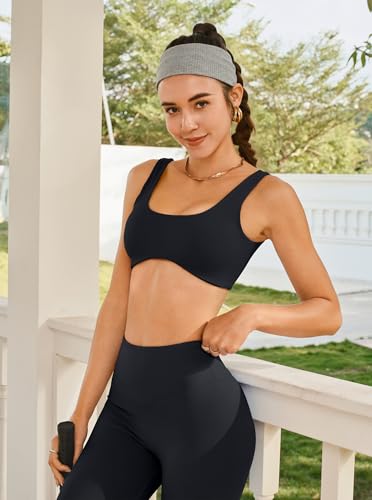 Sports Bras for Women Scoop Neck Wireless Padded Bra Workout Running Yoga Bras Crop Tank Top3