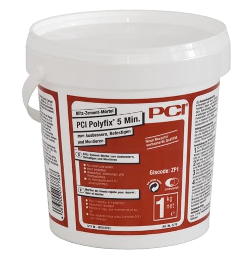 PCI Polyfix - Mortero de cemento para reparar, fijar y montar (5 min, 1 kg)