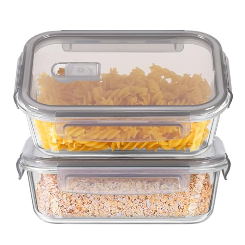 TDSYDS Glasbeh&auml;lter mit Deckel 4 St&uuml;ck(2 Beh&auml;lter + 2 Deckel) - Frischhaltedosen Glas mit Deckel 640ML Mikrowellengeschirr - Meal Prep Boxen Glas Lunchbox - Vorratsdosen Glas mit Deckel