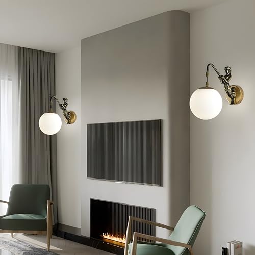 Image of Bofea-Gold Mermaid Resin Wall Lamp,1-Light Bathroom Wall Sconce,Mid Century Gold Wall Sconce with Milk Glass Shade,Wall Mount Bedside Lights,Gold Wall Lights for Living Room Dining Room Bathroom.