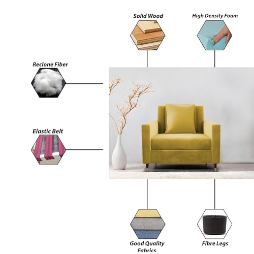 Image of Casaliving Garcia 1 Seater Sofa Set for Living Room (Yellow Colour) Premium Fabric Sofa